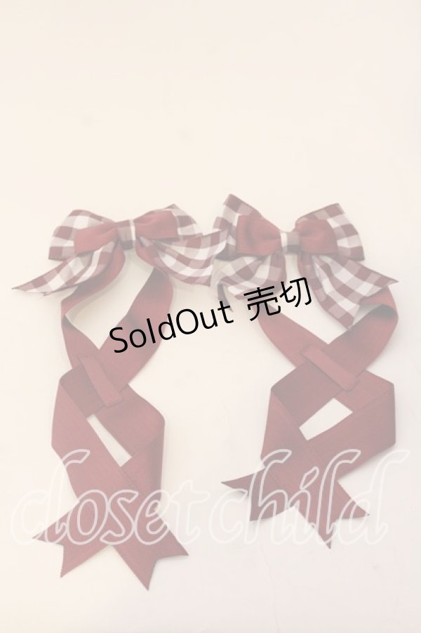 画像1: LOTUS ribbon / ツインテールリボンバレッタ  ワイングログラン×ギンガム O-25-12-26-091-EL-ZA-IG-OS (1)