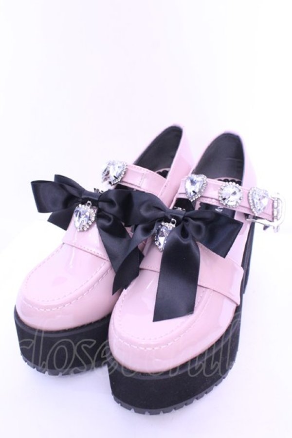 画像1: DearMyLove / キラキラビジューリボン厚底ローファー 23.0ｃｍ ピンク O-25-12-26-1081-EL-SH-OW-OS (1)