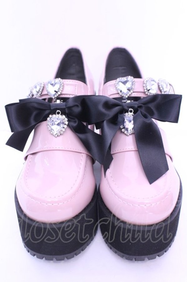 画像2: DearMyLove / キラキラビジューリボン厚底ローファー 23.0ｃｍ ピンク O-25-12-26-1081-EL-SH-OW-OS (2)