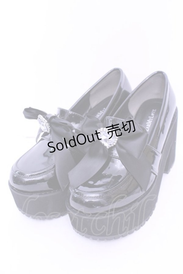 画像1: DearMyLove / ビジューリボン厚底ローファー 23.0ｃｍ クロ O-25-12-26-1083-EL-SH-OW-OS (1)