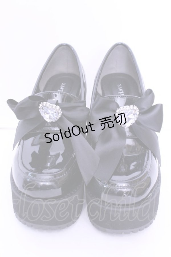 画像2: DearMyLove / ビジューリボン厚底ローファー 23.0ｃｍ クロ O-25-12-26-1083-EL-SH-OW-OS (2)