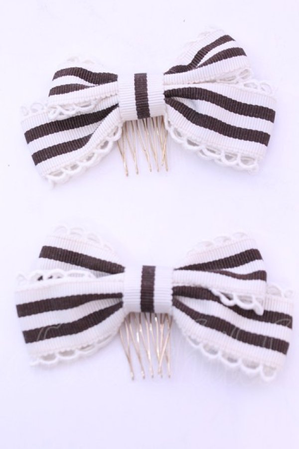 画像1: Innocent World / ケミカルレースストライプコーム  アイボリー×ブラウン O-25-12-26-1033-IW-AC-IG-OS (1)