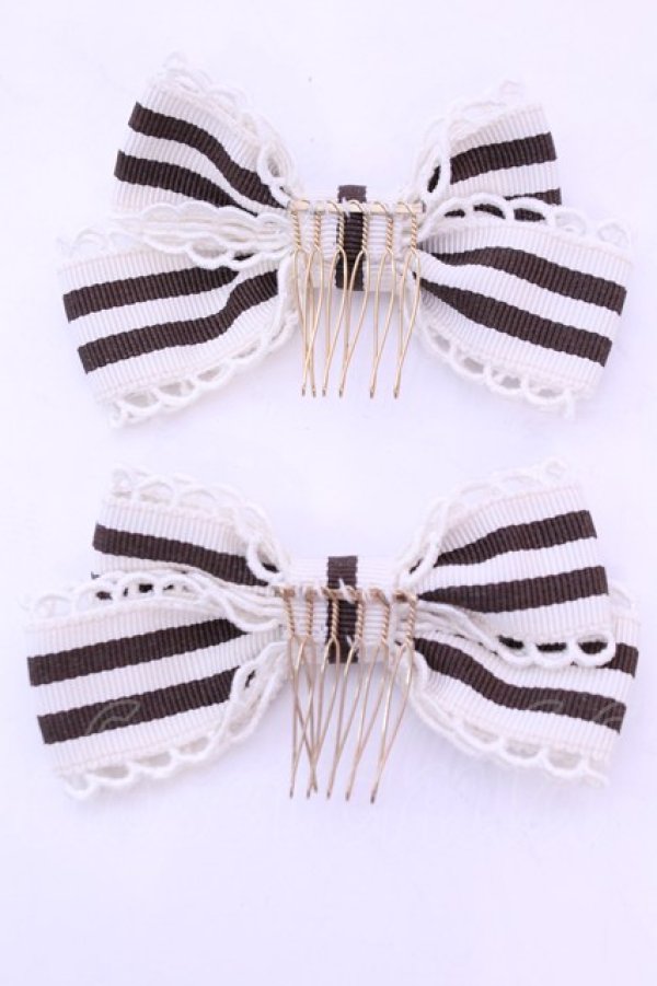 画像2: Innocent World / ケミカルレースストライプコーム  アイボリー×ブラウン O-25-12-26-1033-IW-AC-IG-OS (2)