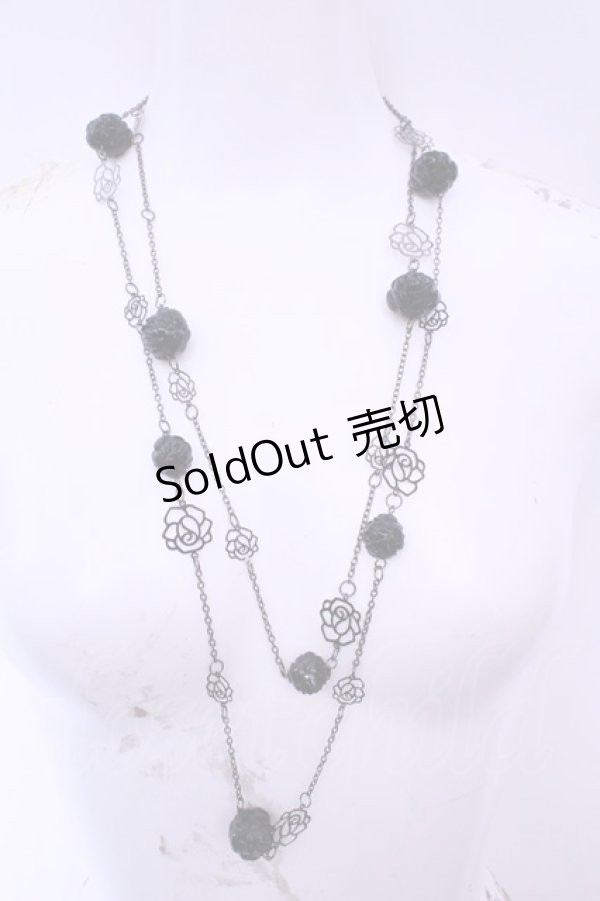 画像1: BPN / ローズフレームビーズネックレス  ブラック×シルバー O-25-12-26-1004-GO-AC-IG-OS (1)