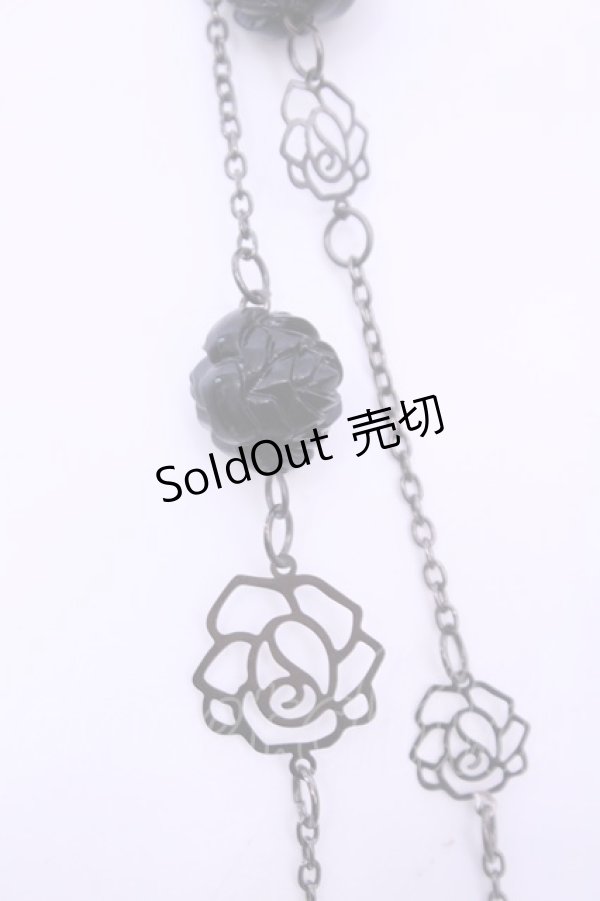 画像2: BPN / ローズフレームビーズネックレス  ブラック×シルバー O-25-12-26-1004-GO-AC-IG-OS (2)