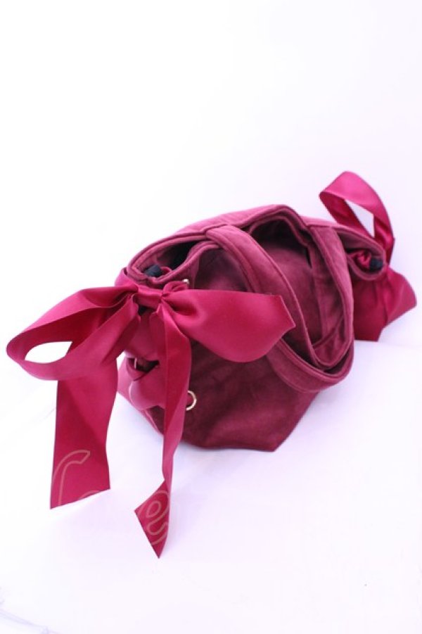 画像2: Maison de FLEUR / ベロアサイドリボントートバッグ  ワイン O-25-12-26-1041-LO-BG-OW-OS (2)