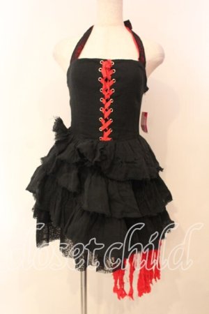 画像: HELL CAT PUNKS / ガーゼ異素材ホルターワンピース  ブラック×レッド O-25-12-29-001-PU-OP-IG-OS