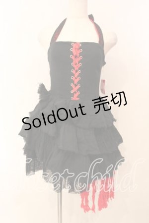 画像: HELL CAT PUNKS / ガーゼ異素材ホルターワンピース  ブラック×レッド O-25-12-29-001-PU-OP-IG-OS