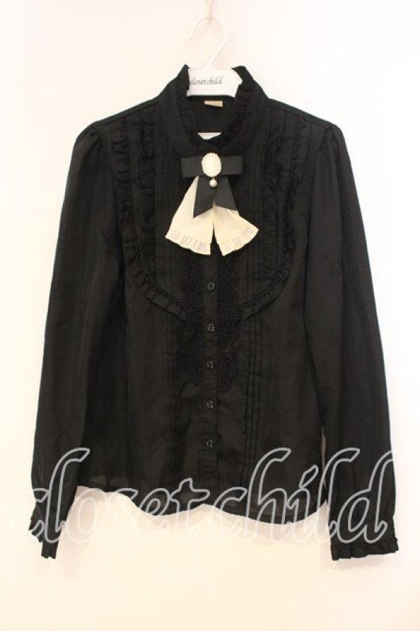 画像1: axes femme / カメオタイ付きブラウス M クロ O-25-12-29-037-AX-BL-OW-OS (1)