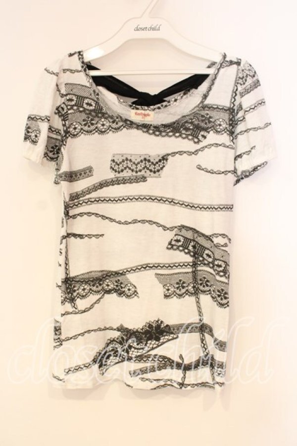 画像1: Emily Temple cute / バックリボン付レースプリントカットソー  グレー O-25-12-29-040-ET-TO-OW-OS (1)