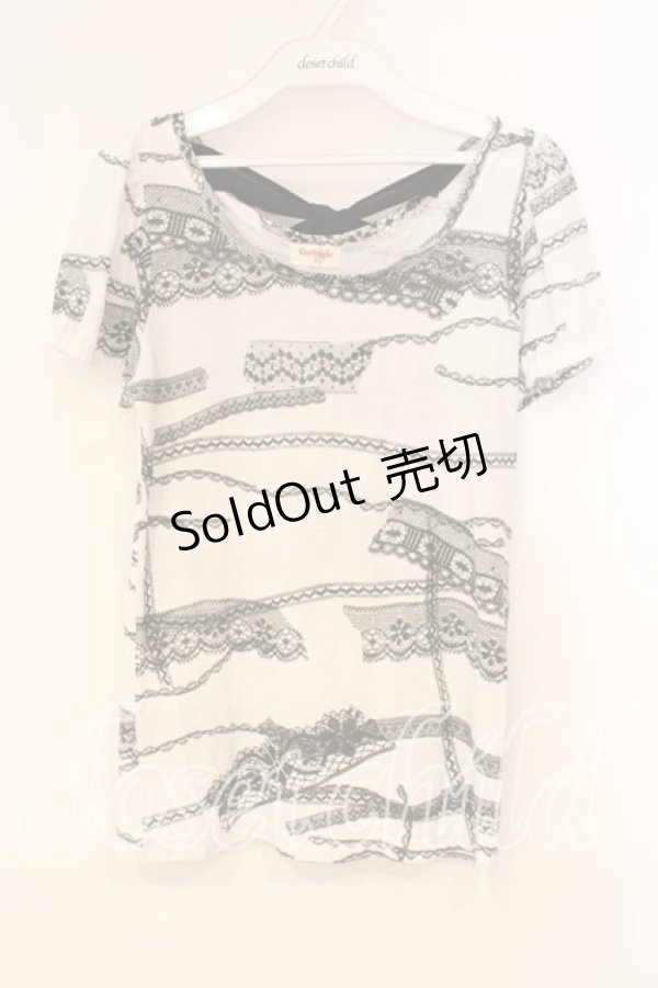 画像1: Emily Temple cute / バックリボン付レースプリントカットソー  グレー O-25-12-29-040-ET-TO-OW-ZT393 (1)