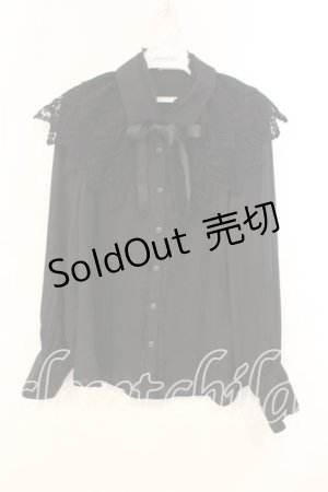 画像: axes femme / レースケープ風リボン付きブラウス M クロ O-25-12-29-043-AX-BL-OW-ZT0104P