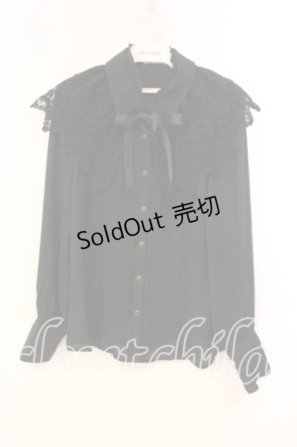 画像1: axes femme / レースケープ風リボン付きブラウス M クロ O-25-12-29-043-AX-BL-OW-ZT0104P (1)