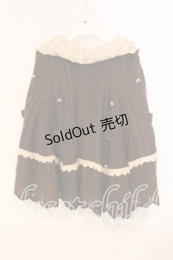 画像3: axes femme kawaii / ファー付きニットポンチョ M ブラウン O-25-12-29-047-AX-CO-OW-OS (3)