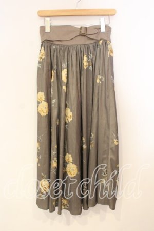 画像: axes femme / ローズ柄ロングスカート  カーキブラウン O-25-12-29-065-AX-SK-IG-OS