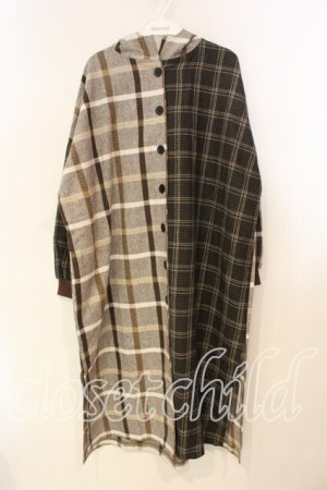 画像: axes femme / チェック柄パッチワークコート M ブラウン O-25-12-29-066-AX-CO-IG-OS