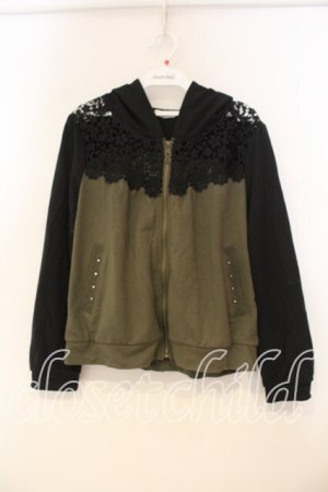 画像: axes femme / レース切り替えパーカー  カーキグリーン×クロ O-25-12-29-068-AX-TO-IG-OS