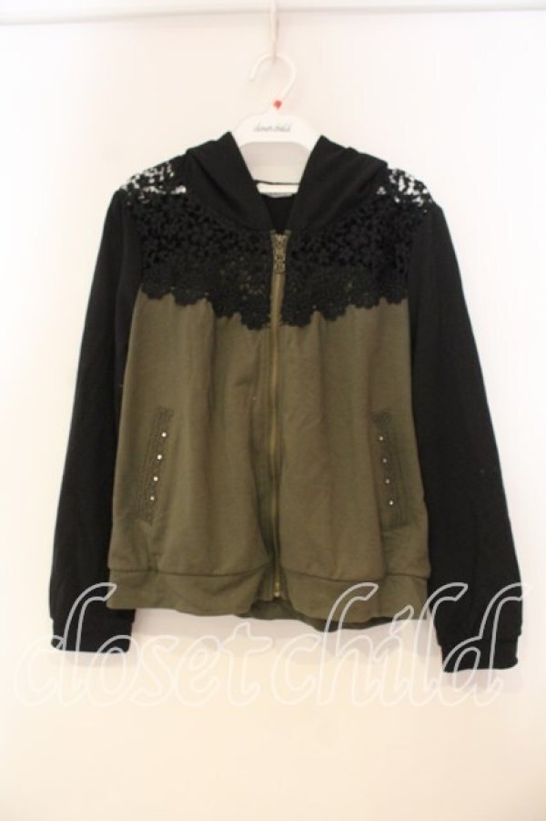 画像1: axes femme / レース切り替えパーカー  カーキグリーン×クロ O-25-12-29-068-AX-TO-IG-OS (1)