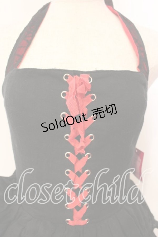 画像2: HELL CAT PUNKS / ガーゼ異素材ホルターワンピース  ブラック×レッド O-25-12-29-001-PU-OP-IG-OS (2)