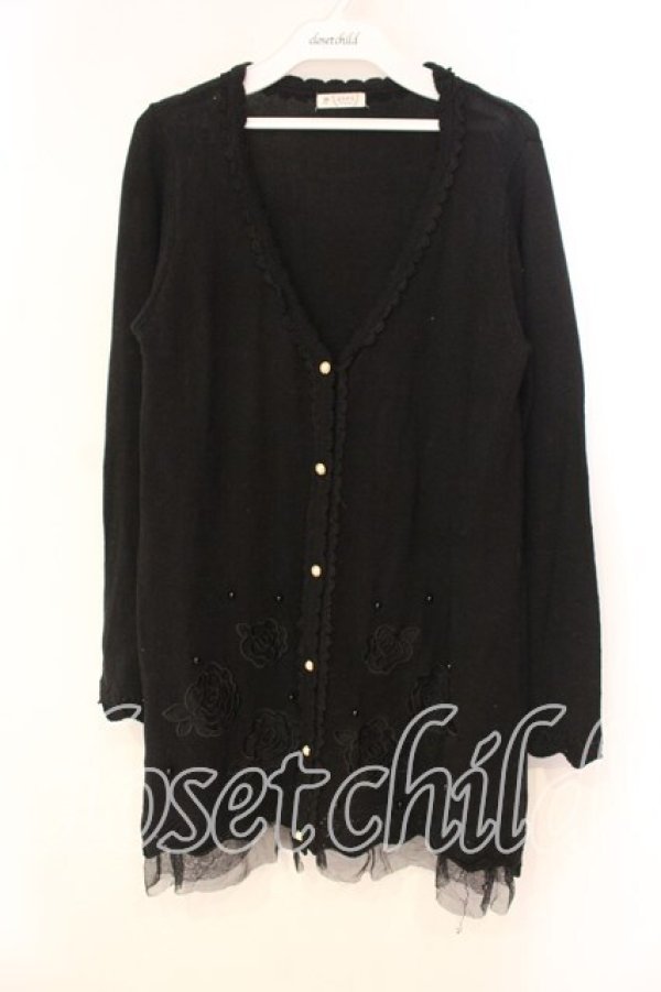 画像1: axes femme / 透かしバラロングカーディガン  クロ O-25-12-29-083-AX-TO-IG-OS (1)