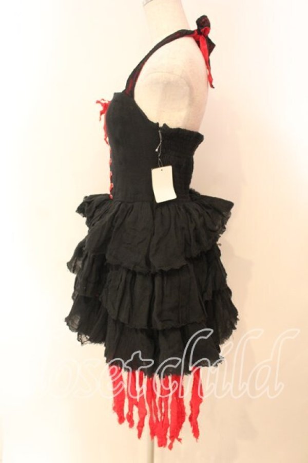 画像3: HELL CAT PUNKS / ガーゼ異素材ホルターワンピース  ブラック×レッド O-25-12-29-001-PU-OP-IG-OS (3)