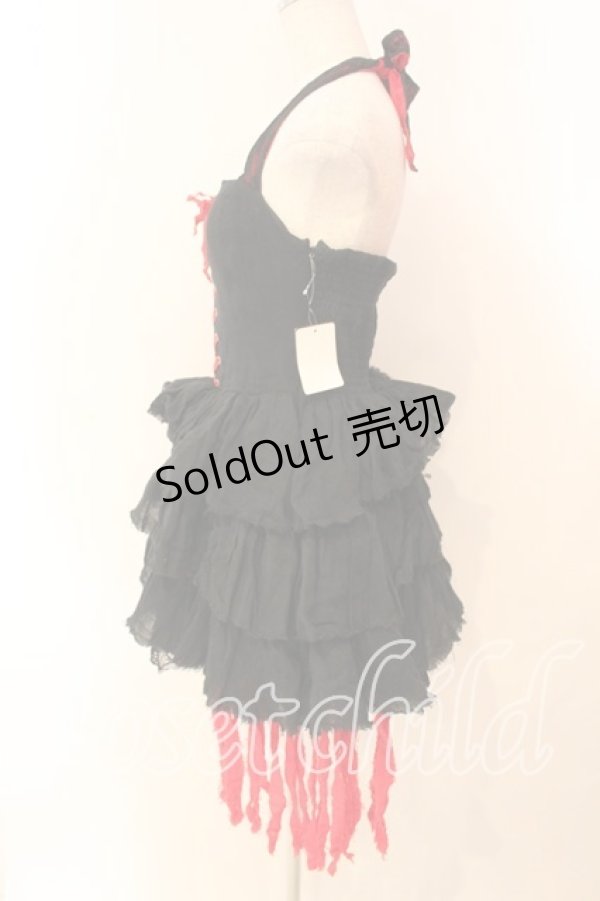 画像3: HELL CAT PUNKS / ガーゼ異素材ホルターワンピース  ブラック×レッド O-25-12-29-001-PU-OP-IG-OS (3)