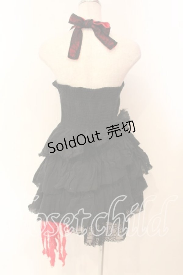 画像4: HELL CAT PUNKS / ガーゼ異素材ホルターワンピース  ブラック×レッド O-25-12-29-001-PU-OP-IG-OS (4)