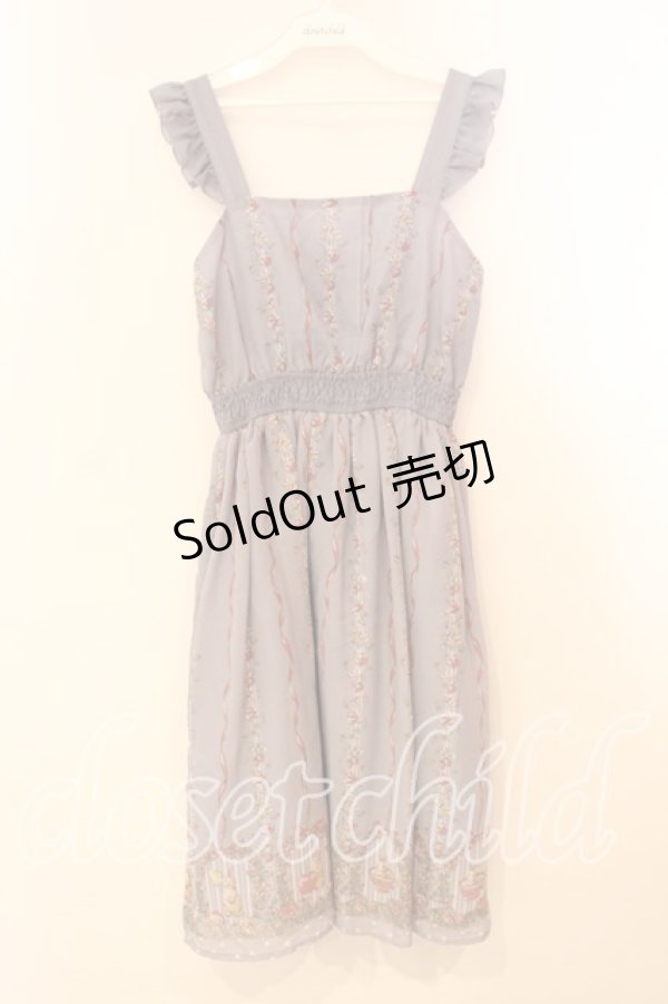 画像1: axes femme POETIQUE / ラビット苺柄ワンピース M ブルーグレー O-25-12-29-011-AX-OP-OW-OS (1)