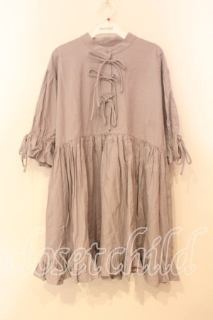 画像: merry jenny / ギャザースリーブリボンワンピース F グレー O-25-12-29-015-LO-OP-OW-OS