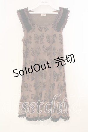 画像: Emily Temple cute / リボン柄ベロアノースリーブワンピース  ブラウン O-25-12-29-026-ET-OP-OW-OS