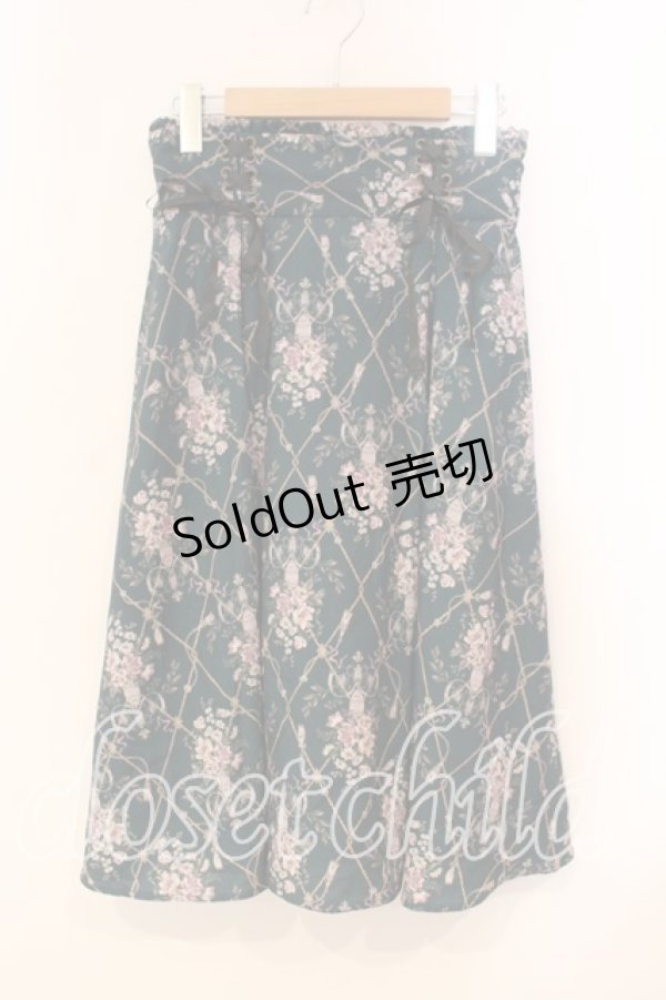 画像1: axes femme / フラワーパターンミドルスカート M グリーン O-25-12-29-032-AX-SK-OW-ZT0104P (1)