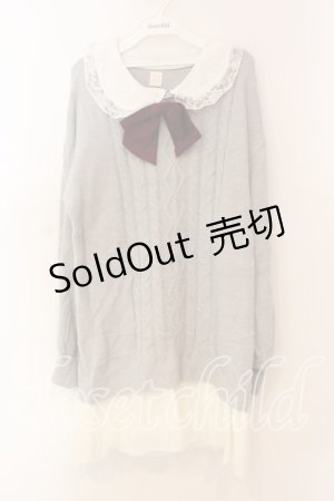 画像: Secret Honey / ケーブル編みニット襟付きワンピース 0 グレーｘシロ O-25-12-30-001-CA-OP-YM-OS