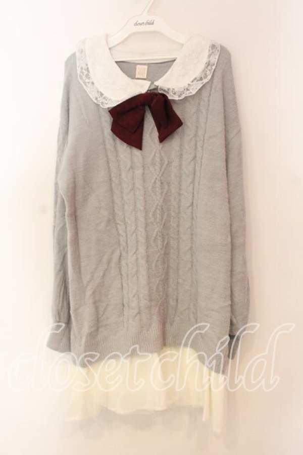 画像1: Secret Honey / ケーブル編みニット襟付きワンピース 0 グレーｘシロ O-25-12-30-001-CA-OP-YM-OS (1)