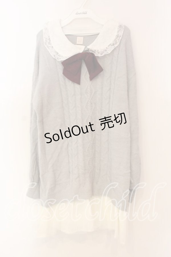 画像1: Secret Honey / ケーブル編みニット襟付きワンピース 0 グレーｘシロ O-25-12-30-001-CA-OP-YM-OS (1)