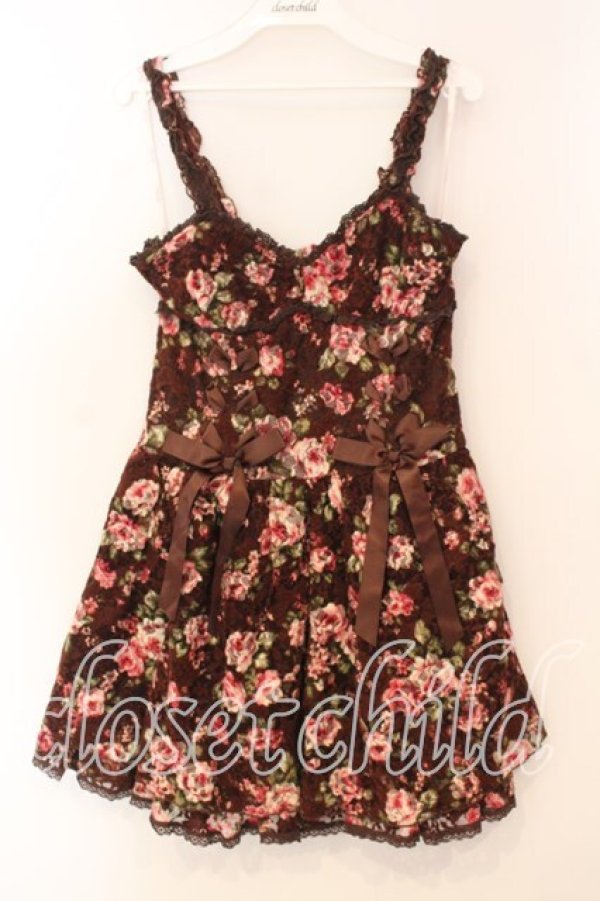 画像1: LIZ LISA / 起毛レースレースアップワンピース  ブラウン O-25-12-30-034-LO-OP-IG-OS (1)