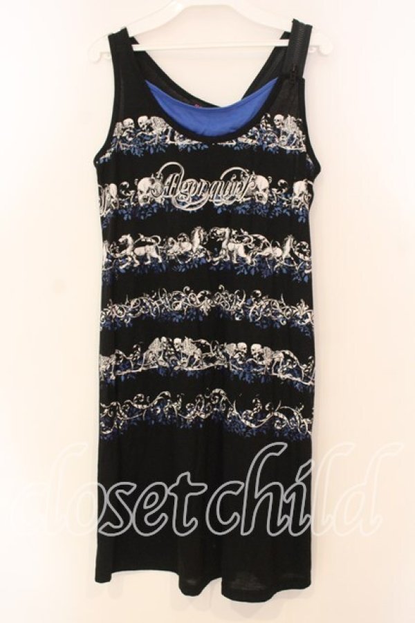 画像1: ALGONQUINS / スカルボーダーロングタンクトップ  ブラック×ブルー×ホワイト O-25-12-30-043-AL-TO-IG-OS (1)