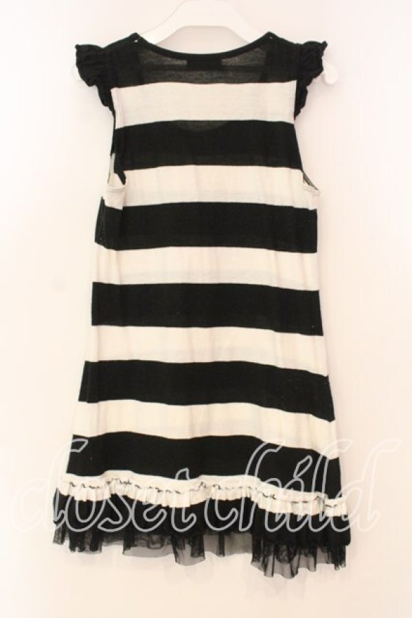 画像2: PEACE NOW / ボーダーアップルノースリーブワンピース  ブラック×オフホワイト O-25-12-30-047-PU-OP-IG-OS (2)