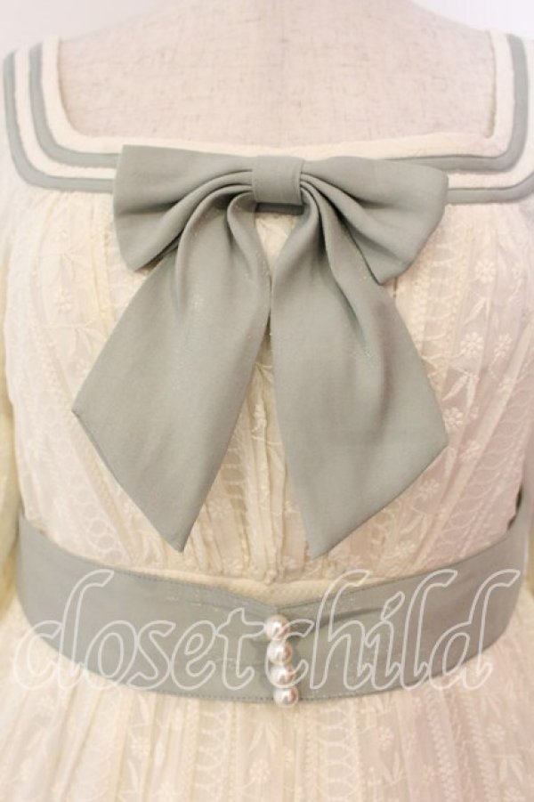 画像2: AmaStacia / Salley Gardens エンパイアウエストワンピース M アイボリー×グリーン O-25-12-30-062-PU-OP-OW-OS (2)