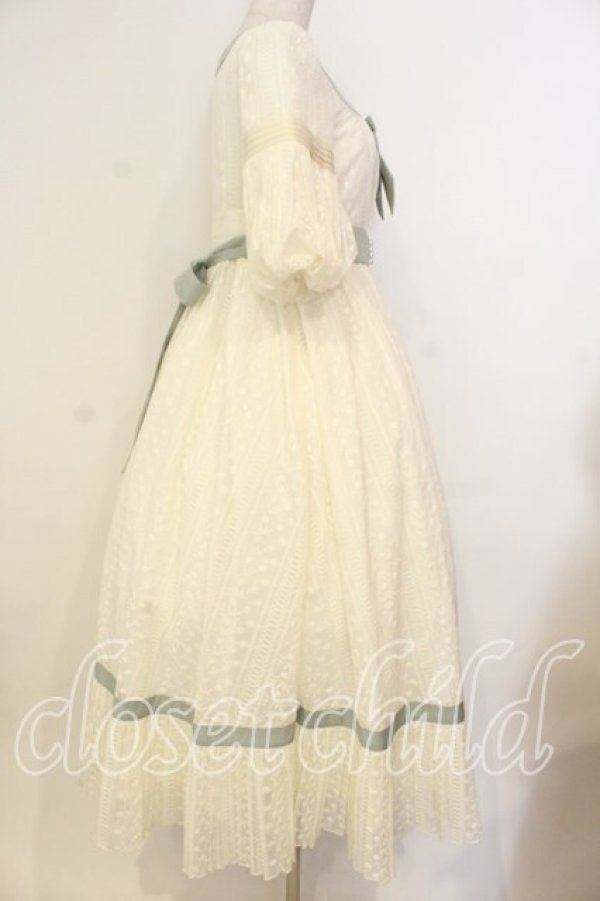 画像4: AmaStacia / Salley Gardens エンパイアウエストワンピース M アイボリー×グリーン O-25-12-30-062-PU-OP-OW-OS (4)