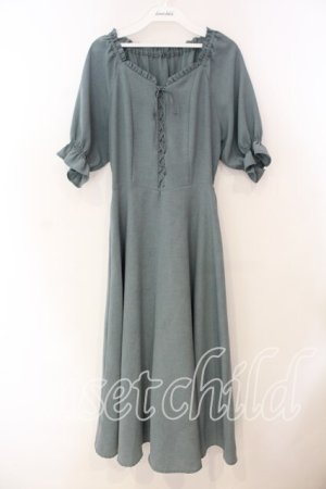 画像: F i.n.t / フロントレースアップパフスリーブワンピース F グリーン O-25-12-30-068-0-OP-OW-ZT356