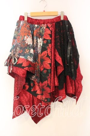 画像: Qutie Frash / 和柄アシメスカート  レッド O-25-12-30-072-QU-SK-OW-OS