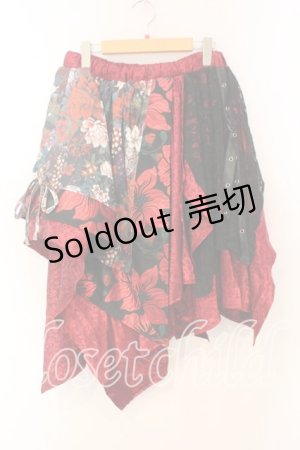 画像: Qutie Frash / 和柄アシメスカート  レッド O-25-12-30-072-QU-SK-OW-OS