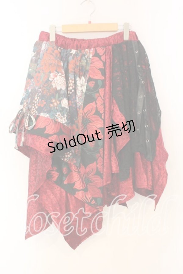 画像1: Qutie Frash / 和柄アシメスカート  レッド O-25-12-30-072-QU-SK-OW-OS (1)