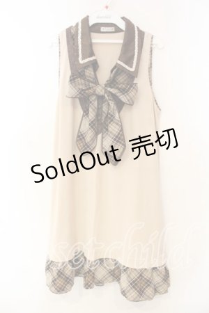 画像: axes femme / チェック柄リボン付チュニック  ベージュ O-25-12-30-085-AX-TS-IG-OS