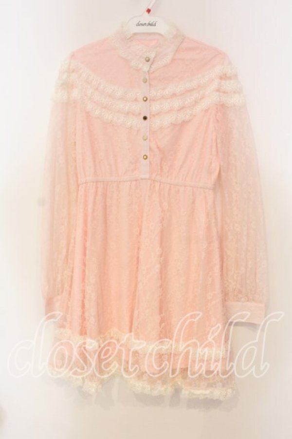 画像1: Swankiss / 総レース長袖ワンピース F ピンク O-25-12-30-008-CA-OP-YM-OS (1)