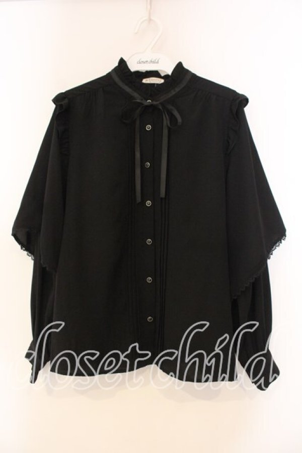 画像1: axes femme / レイヤードフレア袖ブラウス F クロ O-25-12-30-097-AX-BL-OW-OS (1)