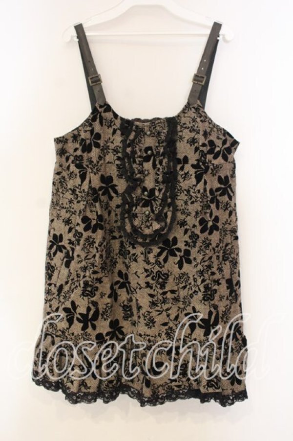 画像1: axes femme / フロッキー使いチュニックワンピース M ブラウン O-25-12-30-115-AX-TO-OW-OS (1)