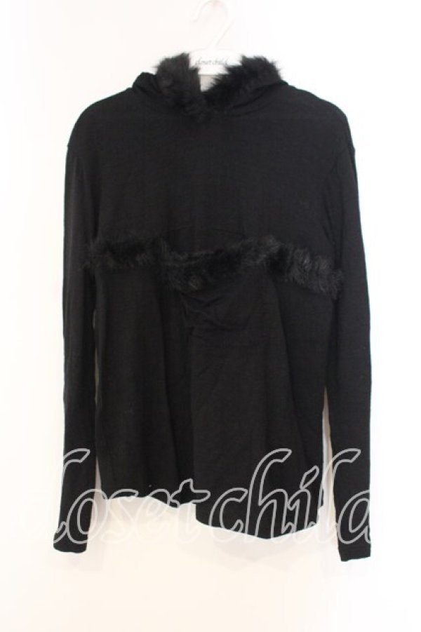 画像1: ALGONQUINS / ファー切り替えパーカー  ブラック O-25-12-30-122-AL-TO-OW-OS (1)