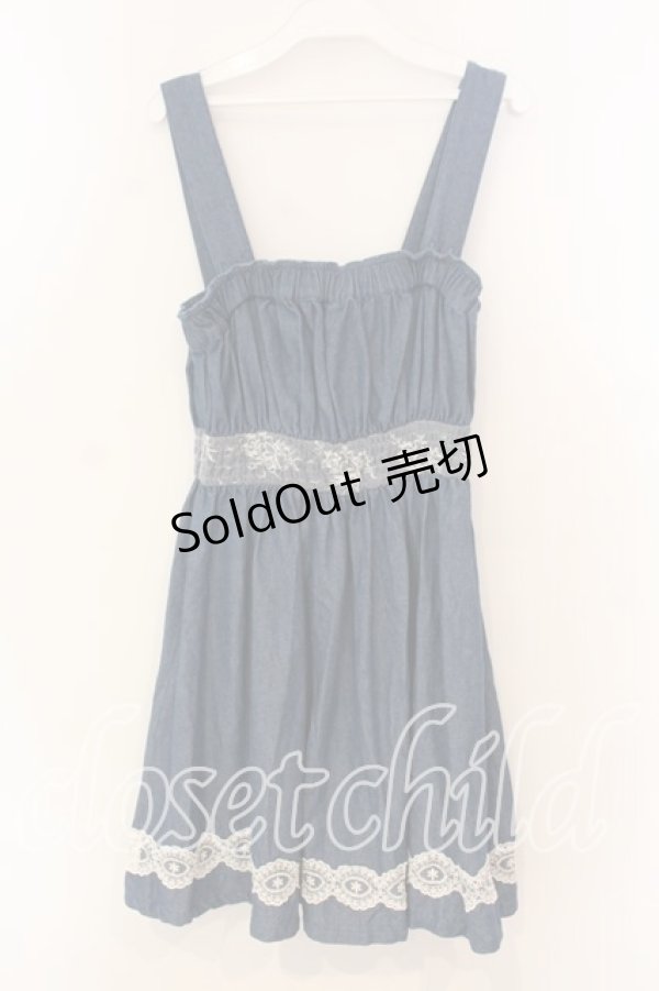 画像2: Ank Rouge / レース配色ジャンパースカート  インディゴ O-25-12-30-025-CA-OP-IG-OS (2)