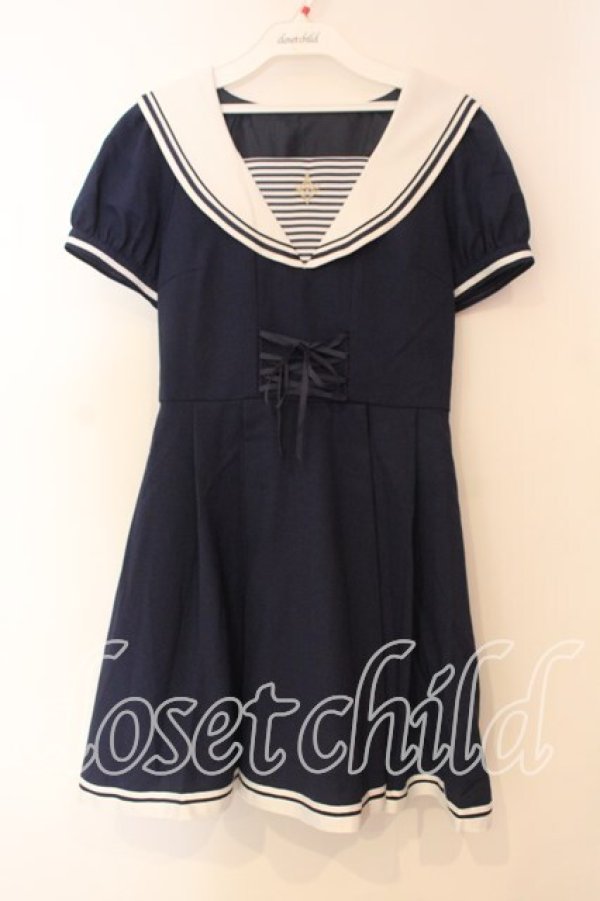 画像1: Secret Honey / ボーダーセーラー襟ワンピース 2 コン O-25-12-30-003-CA-OP-YM-OS (1)